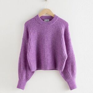 & Other Stories / balloon sleeve violet purple Alpaca Blend Knit Crop Sweater XS
